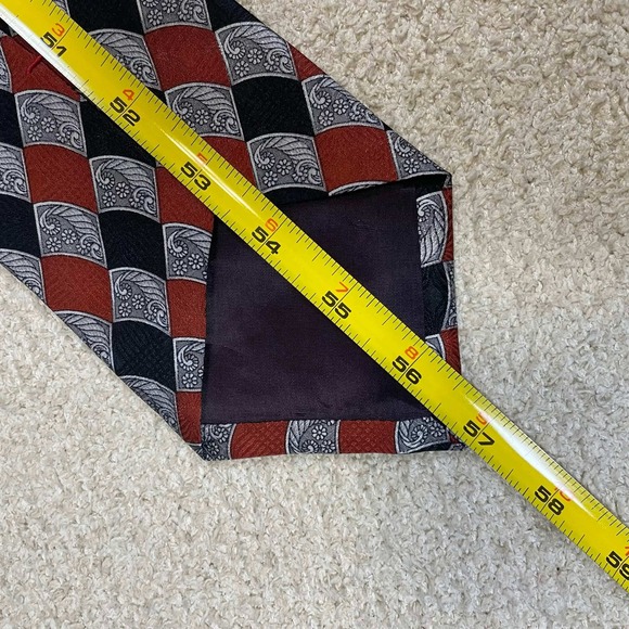 Countess Mara Bowen Brothers Silk Tie Geometric Diamond Red Black Silver USA - Picture 6 of 7